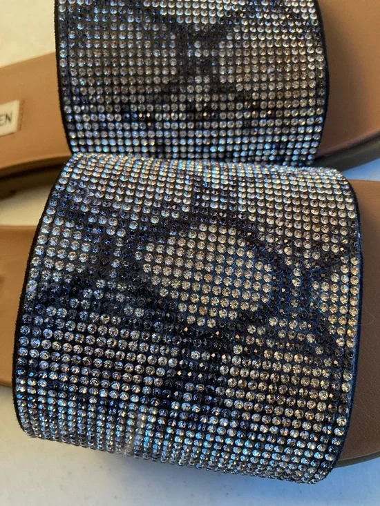 Steve Madden Embellished Snake-Print Slide Sandals - Black/Tan - Picture 3 of 7